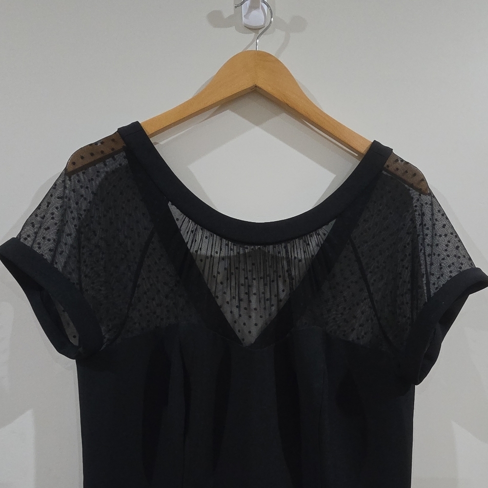 White House Black Market black mesh polka dot sheath dress cap sleeve 14 - Picture 3 of 7